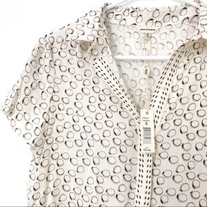 Max Studio Cream Button Front Collared Top with Simple Peach Line Drawing Print